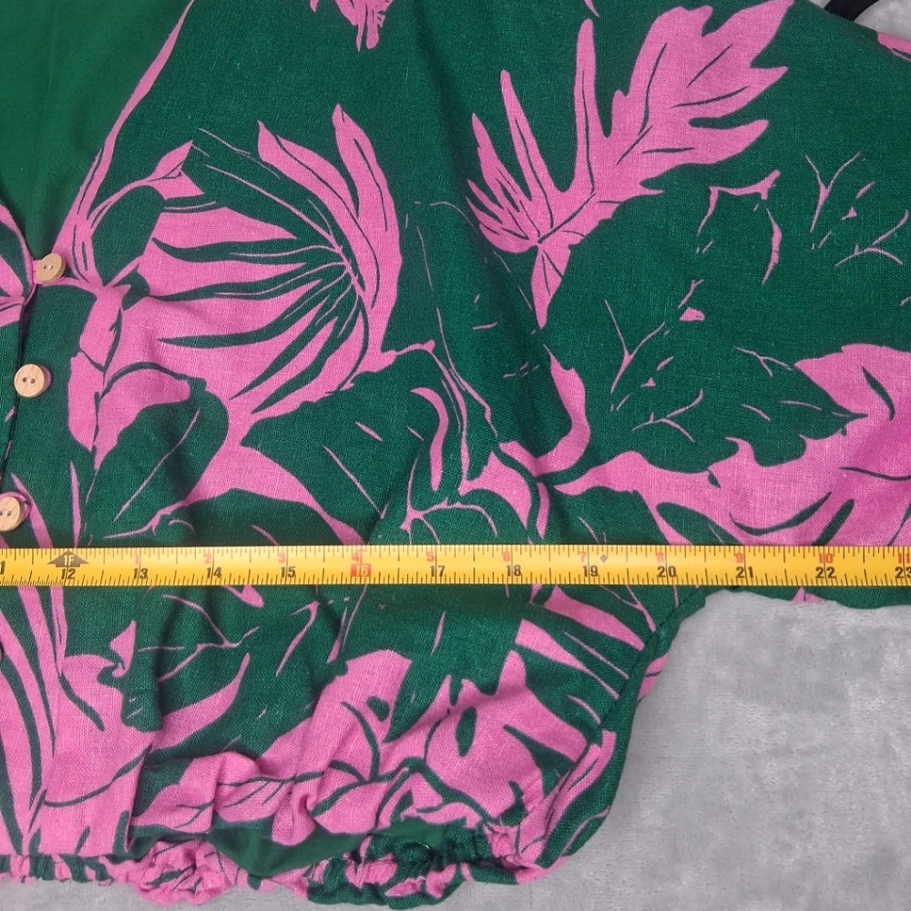 Maison d 'Amelie Paris Cropped Top Green & Pink Leaf Tropical Print M - Picture 15 of 16